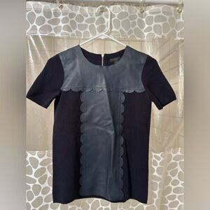 J. Crew Black Wool Tee with Leather Scalloped Detailing